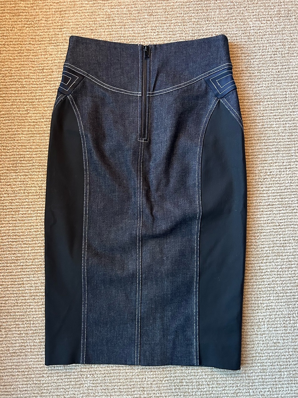 Diane Von Furstenberg Two-Tone Black and Dark Denim Pencil Skirt